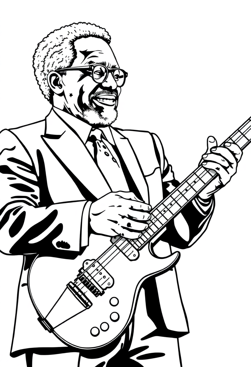 B.B. King with Guitar coloring page, free printable