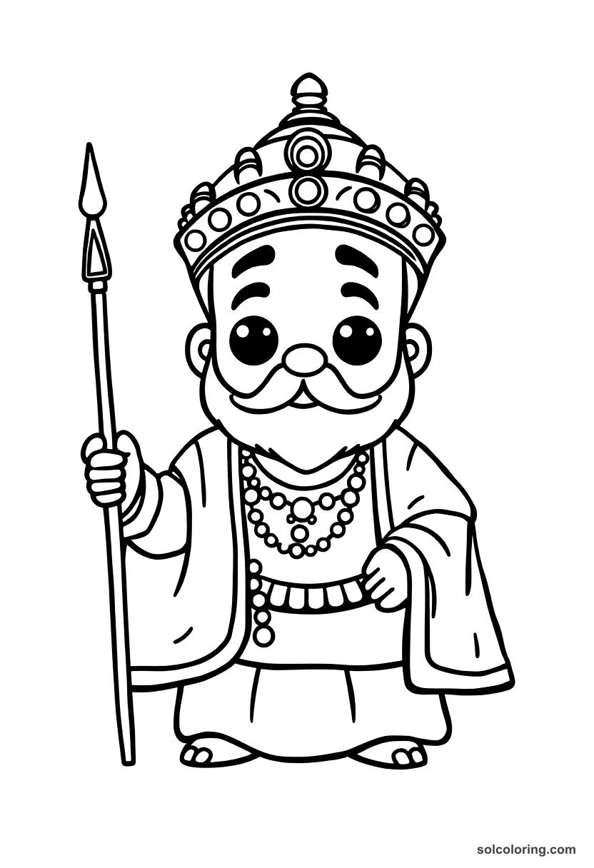 Cute Cartoon Babur Founding the Mughal Empire coloring page, free printable cute cartoon style