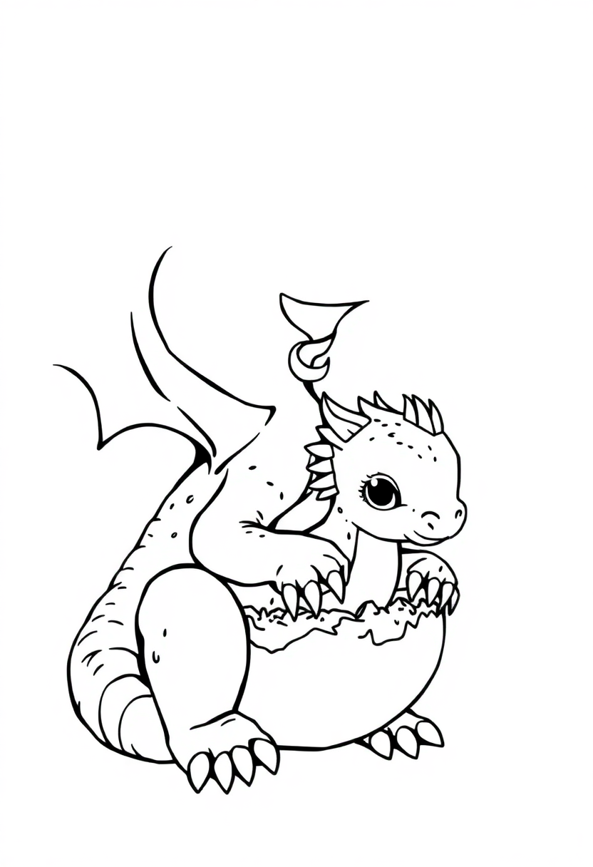 Baby Dragon Hatching coloring page, free printable
