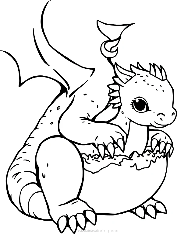 Baby Dragon Hatching coloring page for kids
