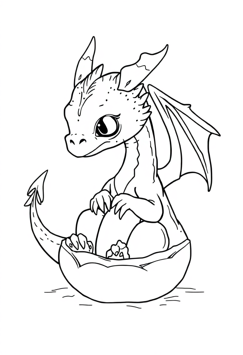 Baby Dragon Hatching coloring page, free printable