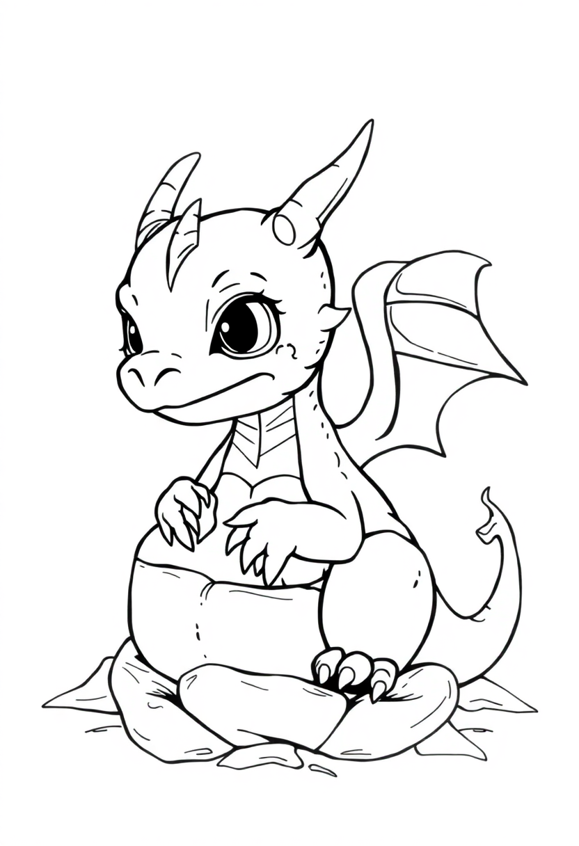 Baby Dragon Hatching coloring page, free printable