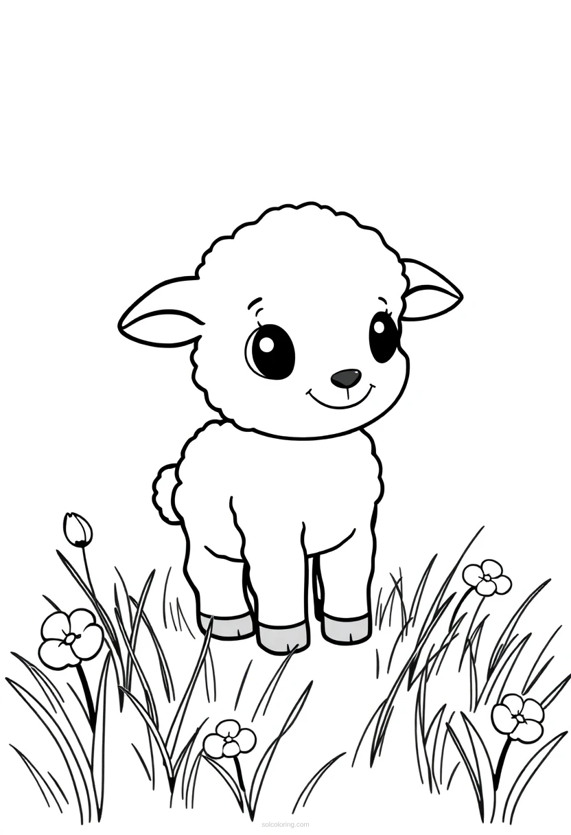 Baby Lamb in Meadow coloring page for kids