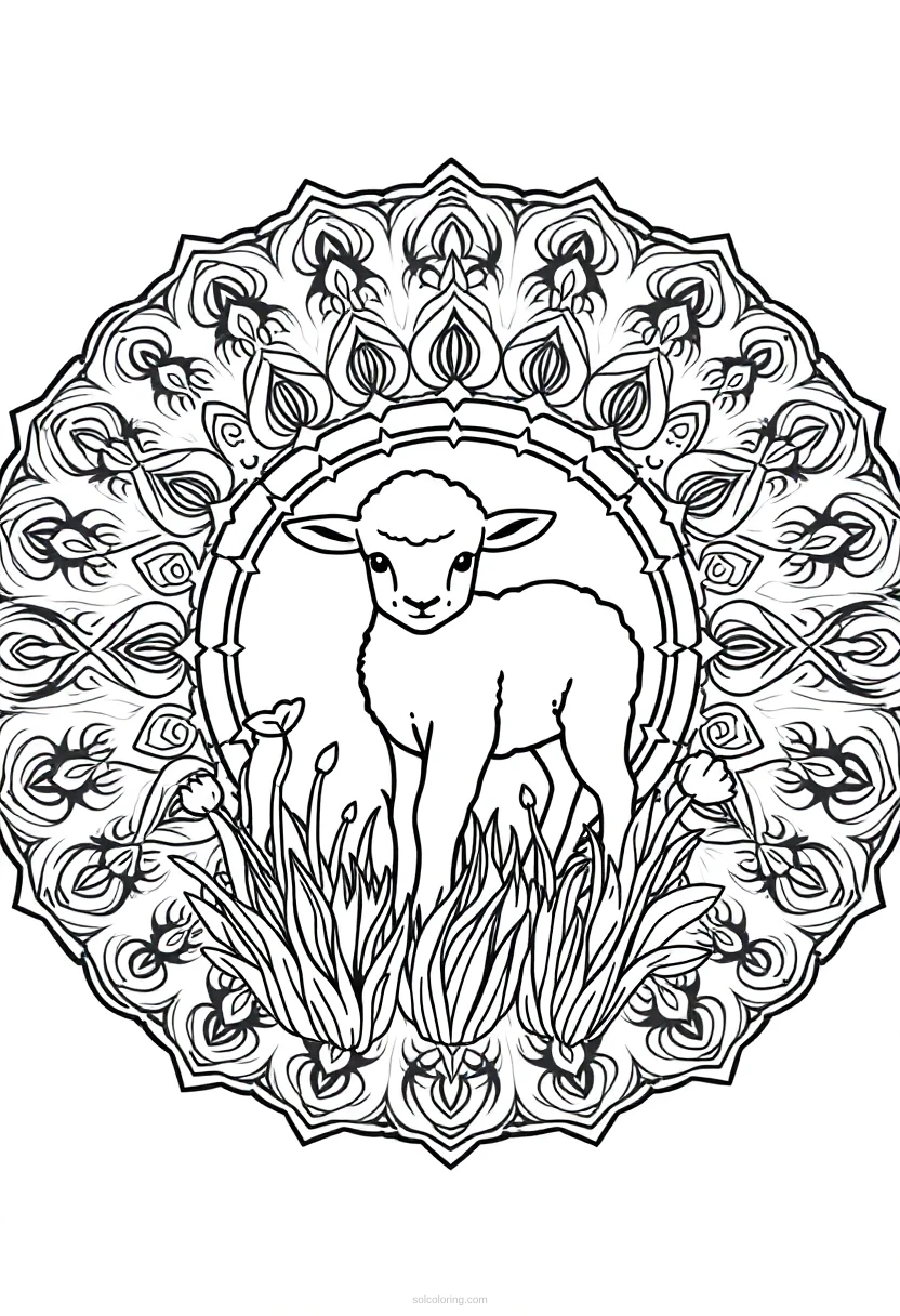 Baby Lamb in Meadow coloring page for kids
