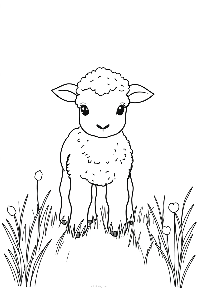 Baby Lamb in Meadow coloring page for kids
