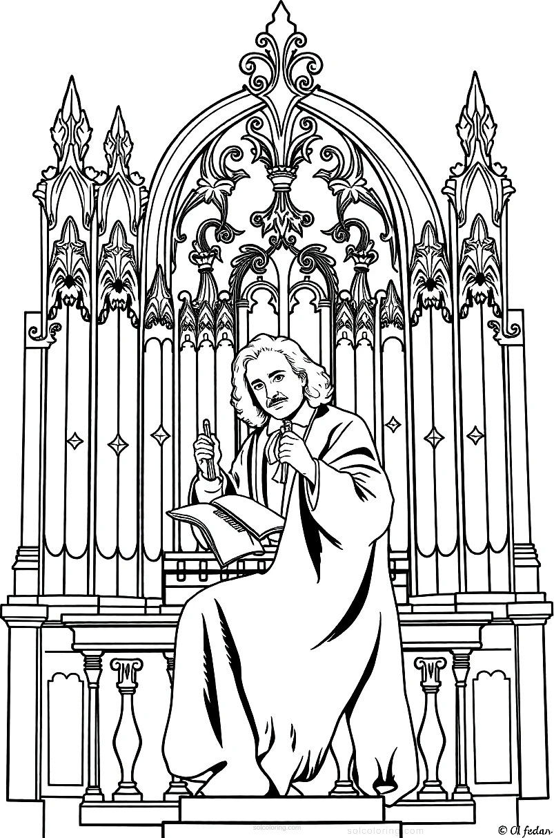 Bach at Organ coloring page for kids