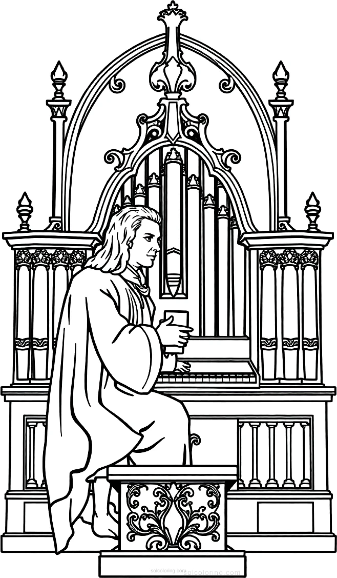 Bach at Organ coloring page for kids