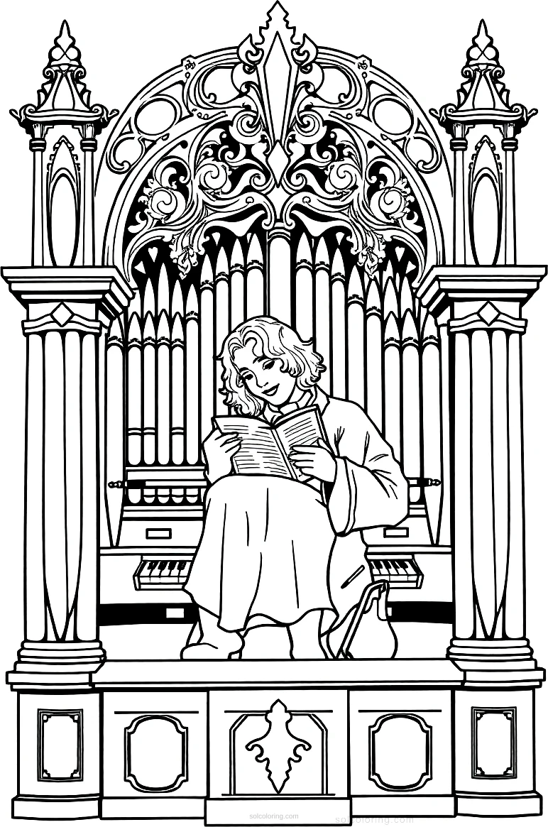 Bach at Organ coloring page for kids