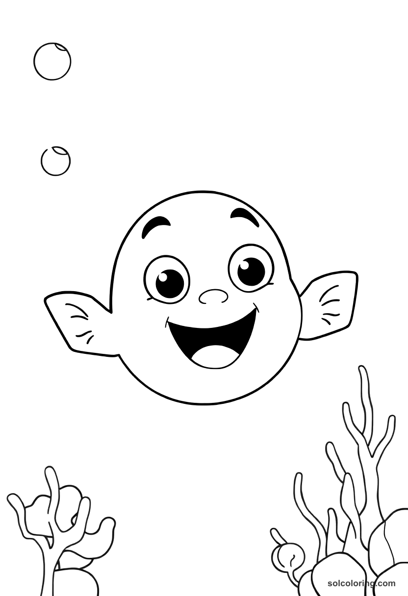 Cute Cartoon Badr Basim swimming in the magical sea coloring page, free printable cute cartoon style