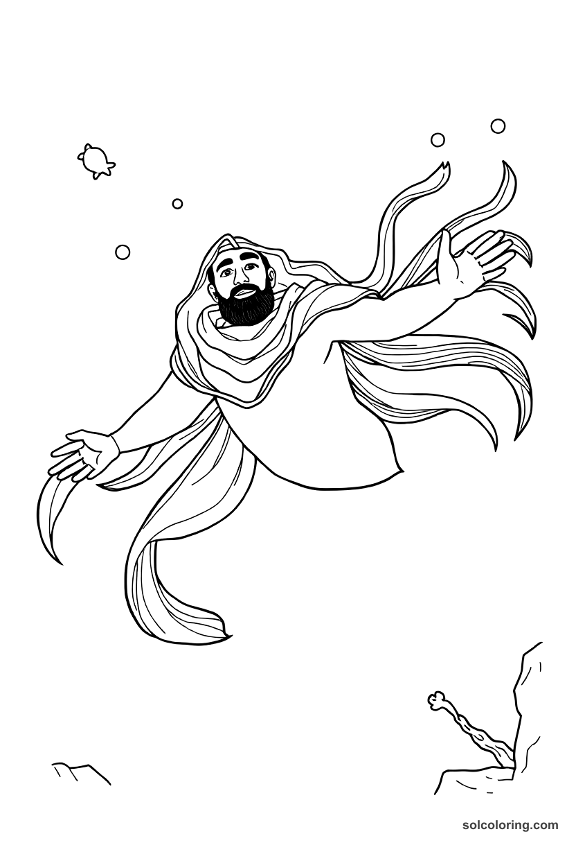 Badr Basim swimming in the magical sea coloring page, free printable detailed style