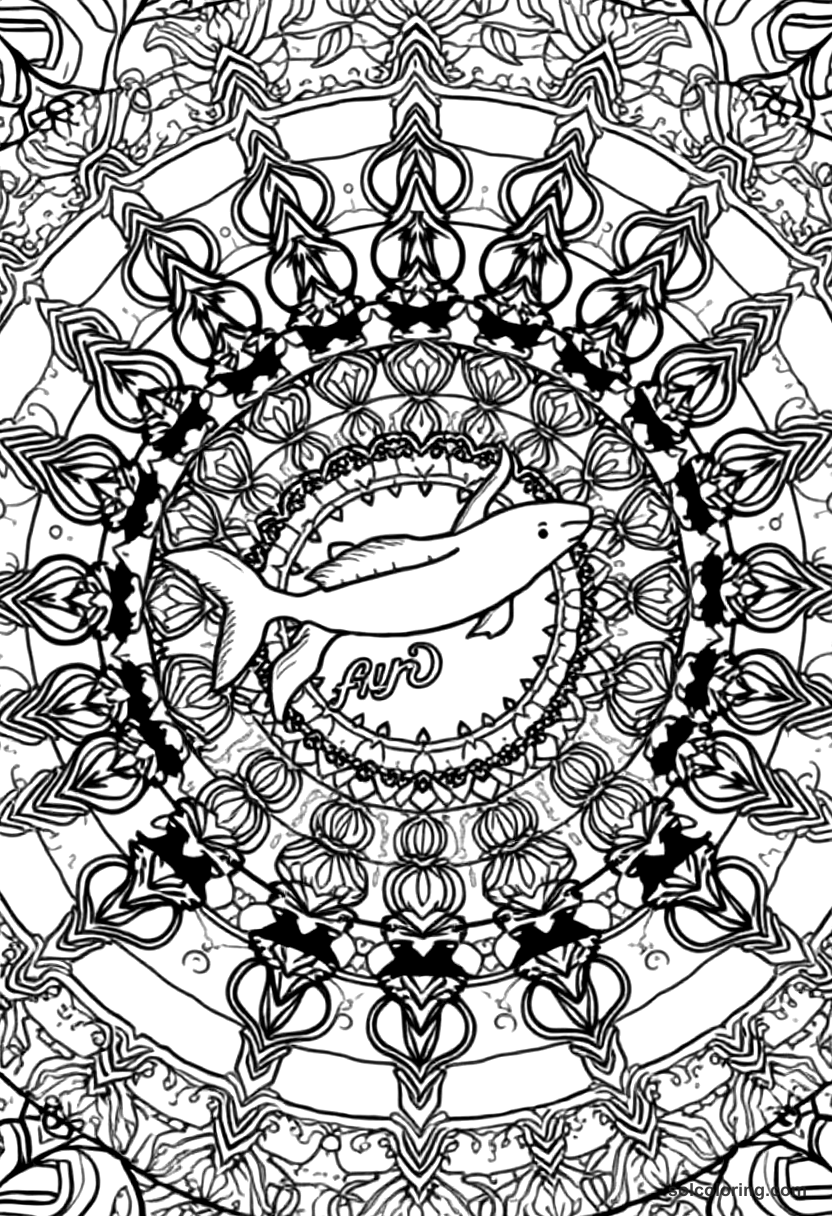 Mandala Badr Basim swimming in the magical sea coloring page, free printable mandala style