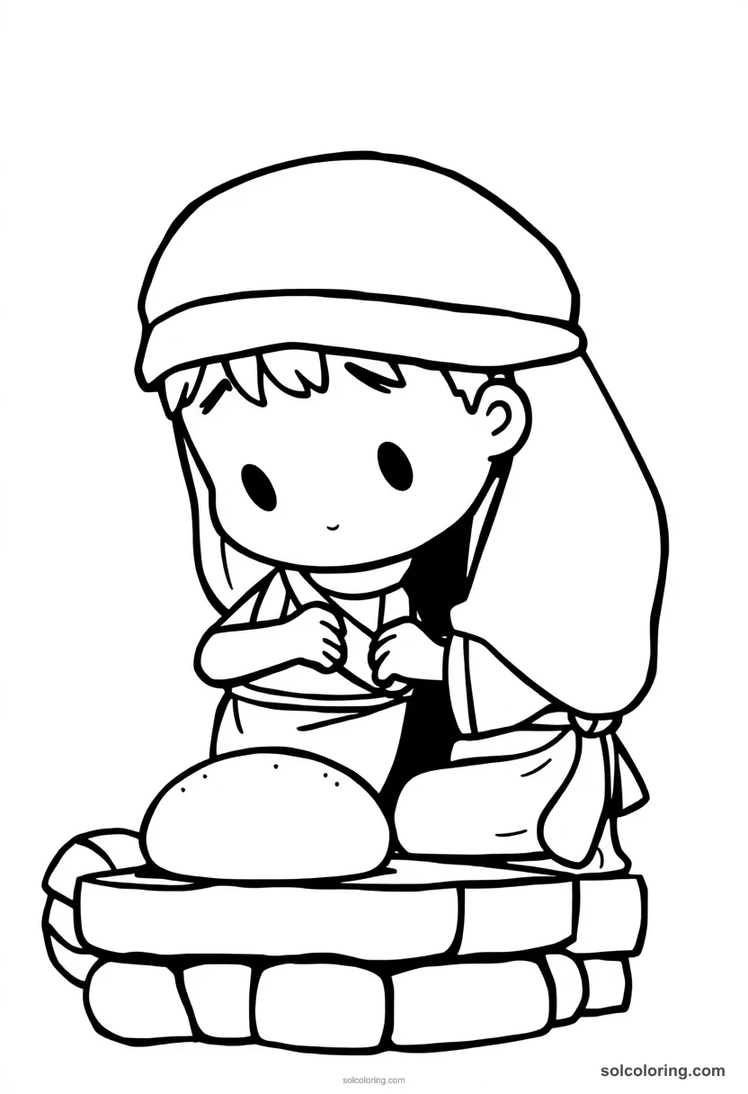 Chibi Bakers Kneading Bread by the Oven chibi coloring page for kids