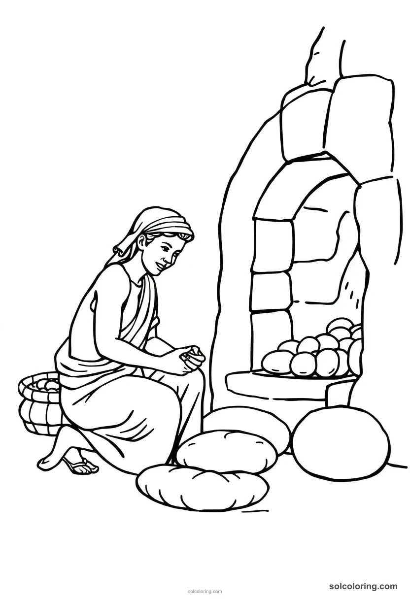 Simple Bakers Kneading Bread by the Oven simple coloring page for kids