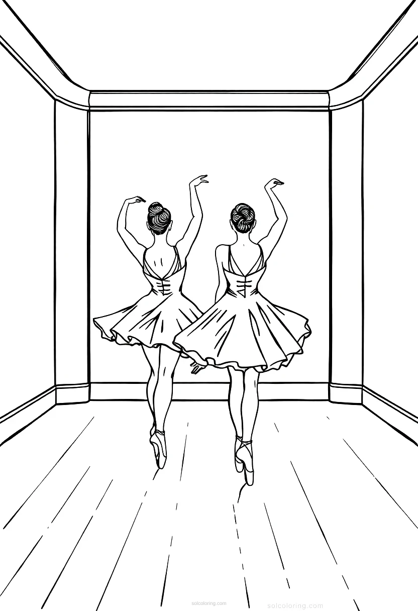 Ballet Dancers in Studio coloring page for kids