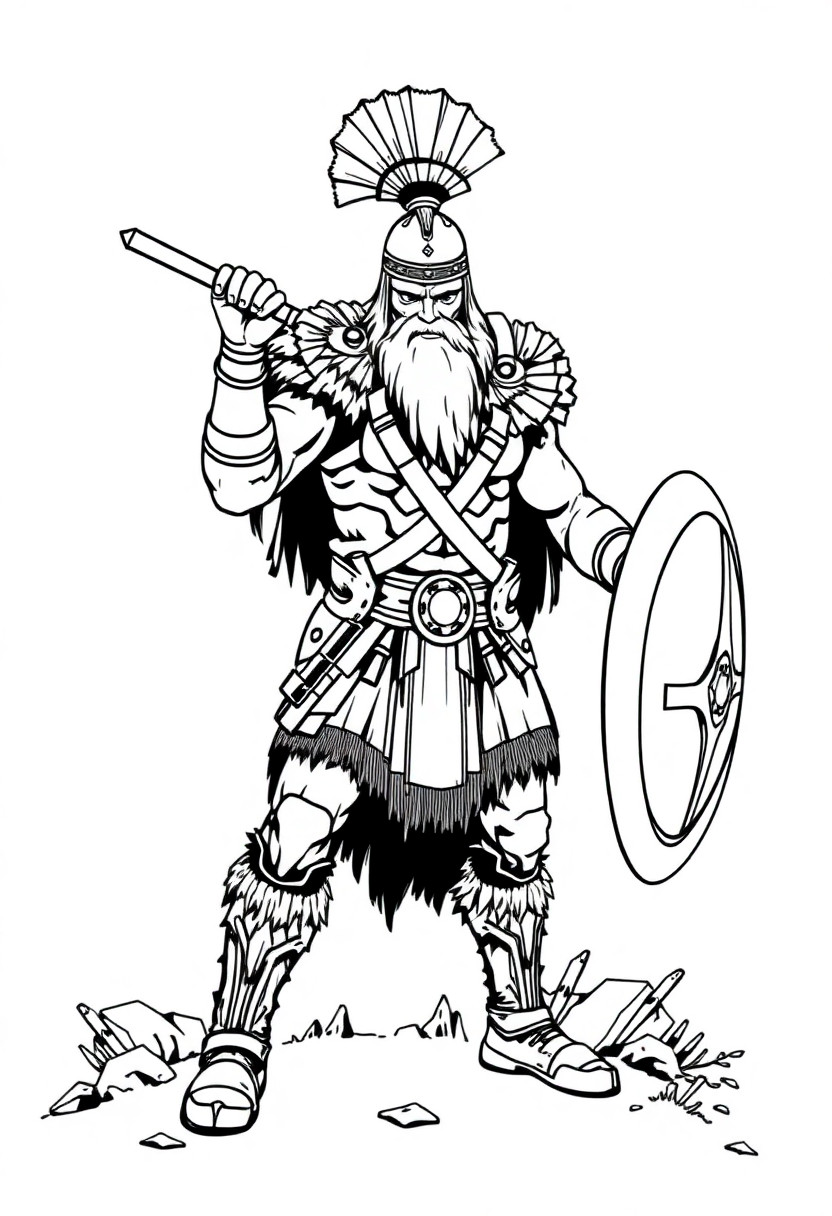 Barbarian Warrior coloring page, free printable standard style for kids and adults