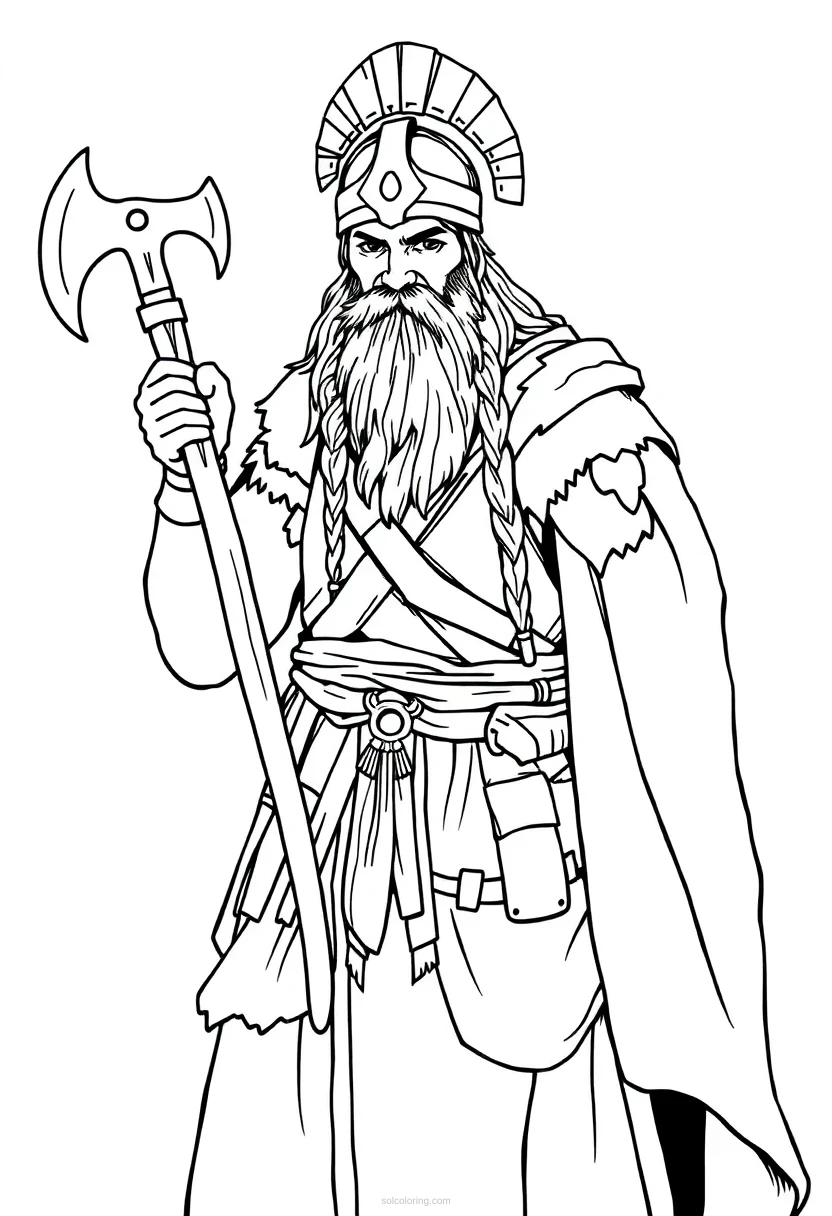 Barbarian Warrior with Battle Axe coloring page for kids
