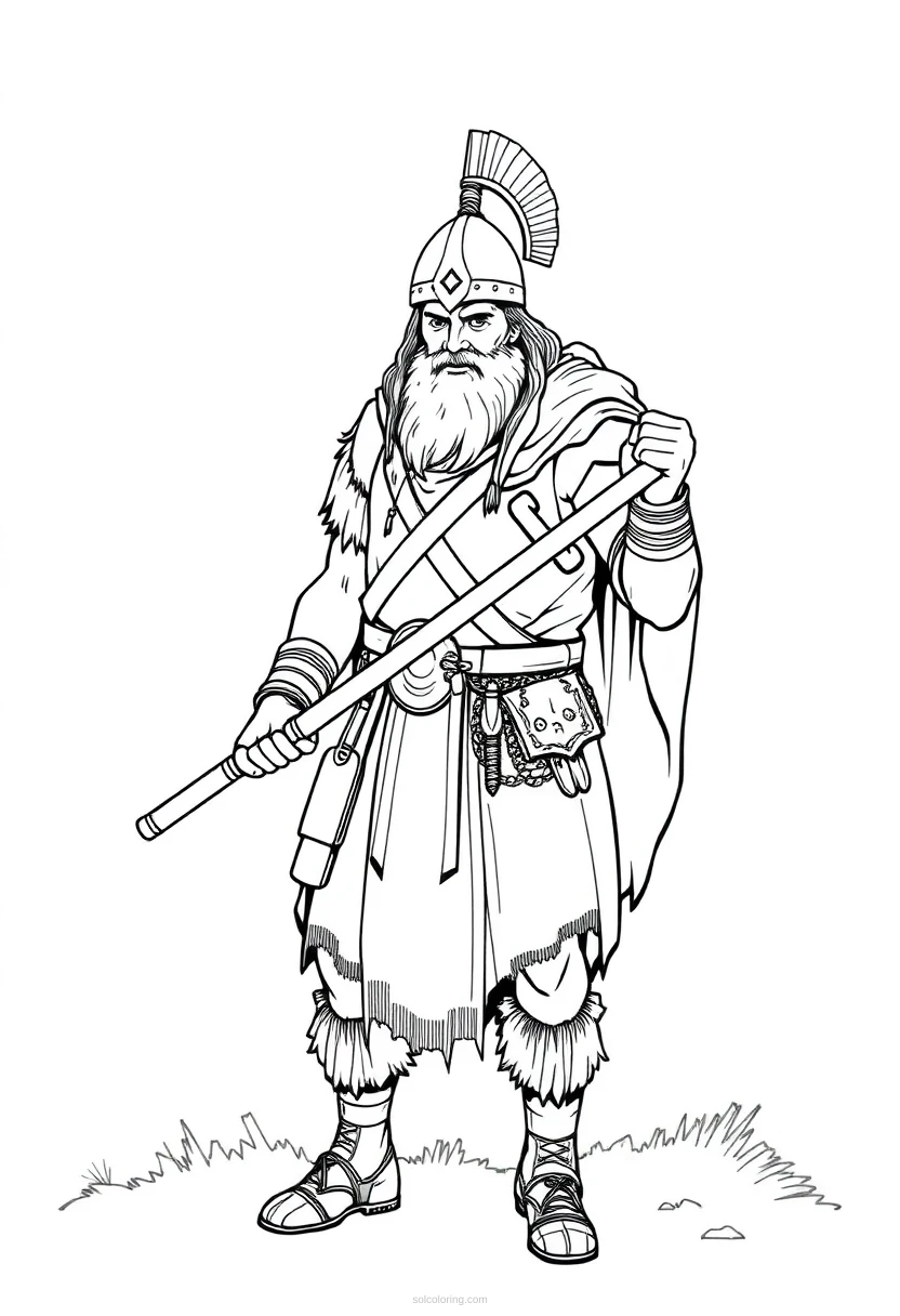 Barbarian Warrior with Battle Axe coloring page for kids