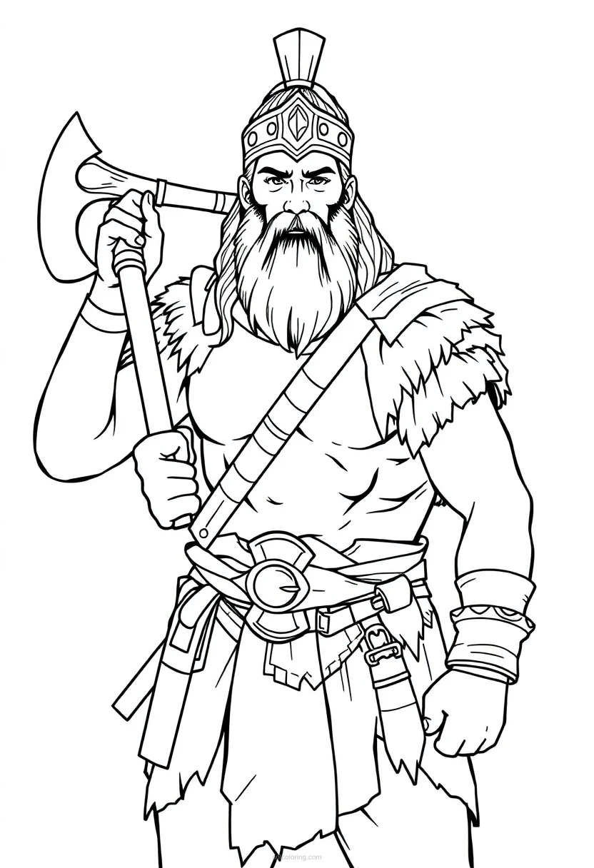 Barbarian Warrior with Battle Axe coloring page for kids