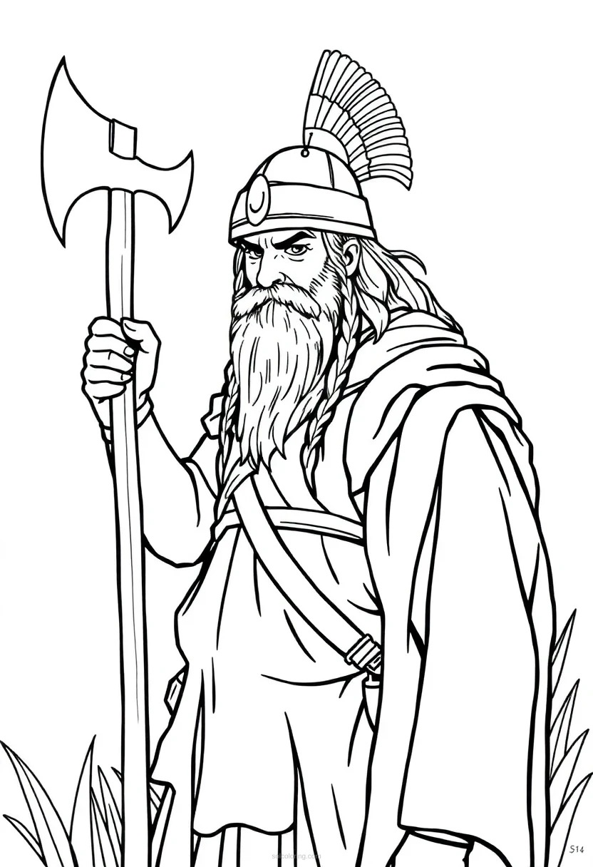 Barbarian Warrior with Battle Axe coloring page for kids