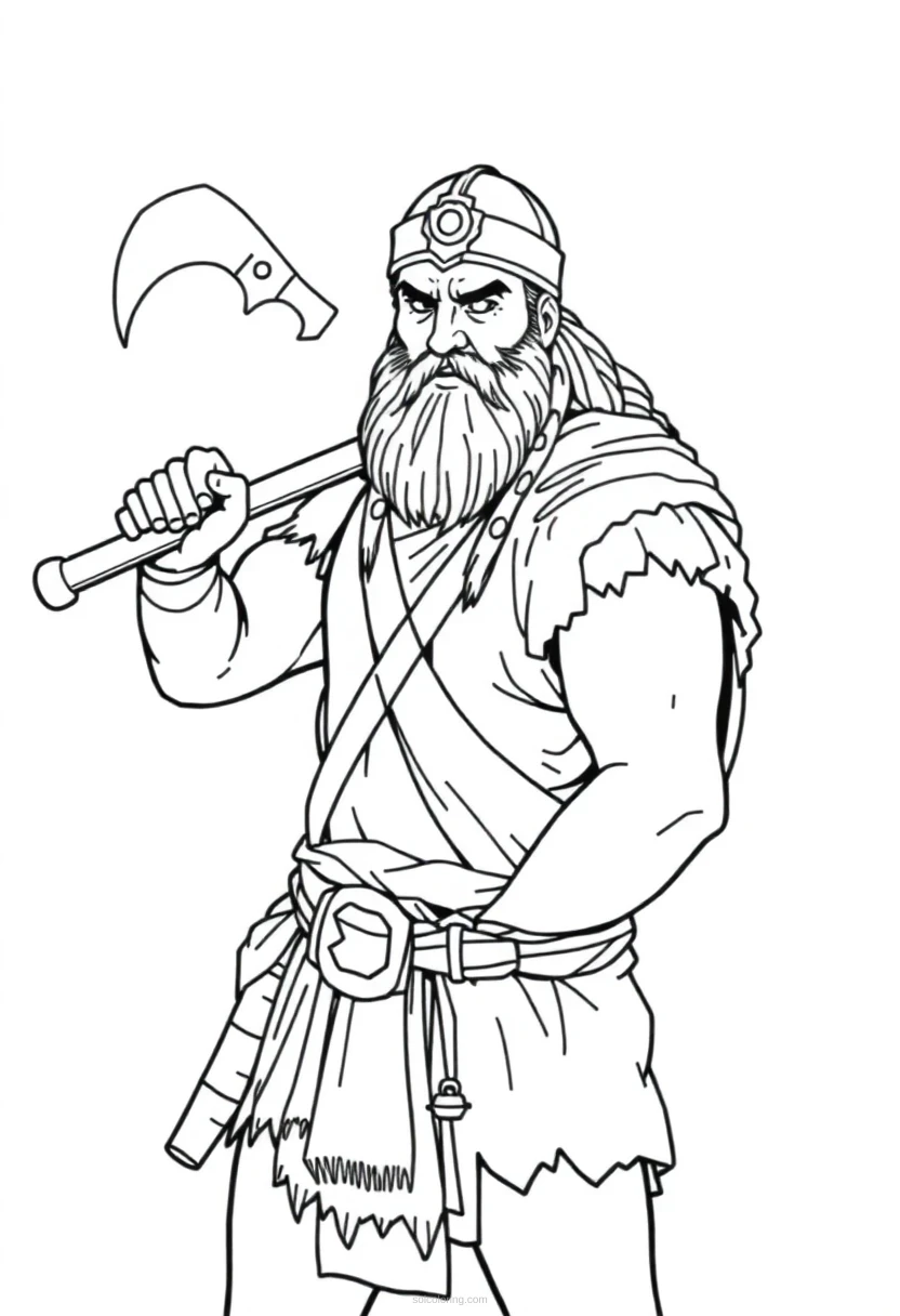 Barbarian Warrior with Battle Axe coloring page for kids