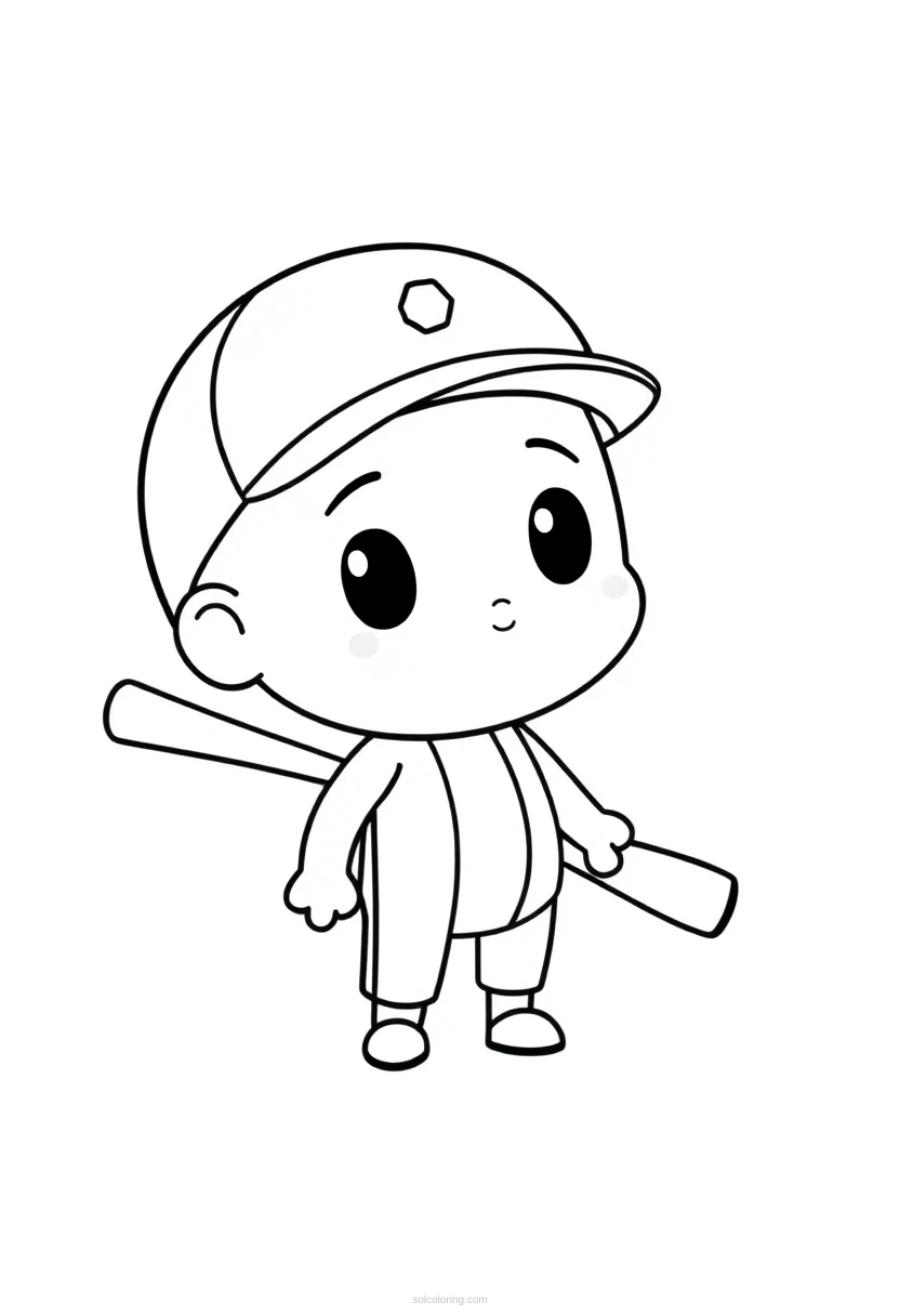 Baseball Batter Cute Cartoon coloring page for kids