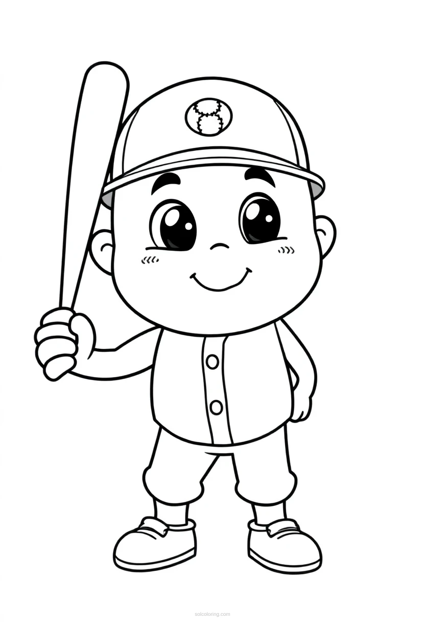 Baseball Batter Cute Cartoon coloring page for kids