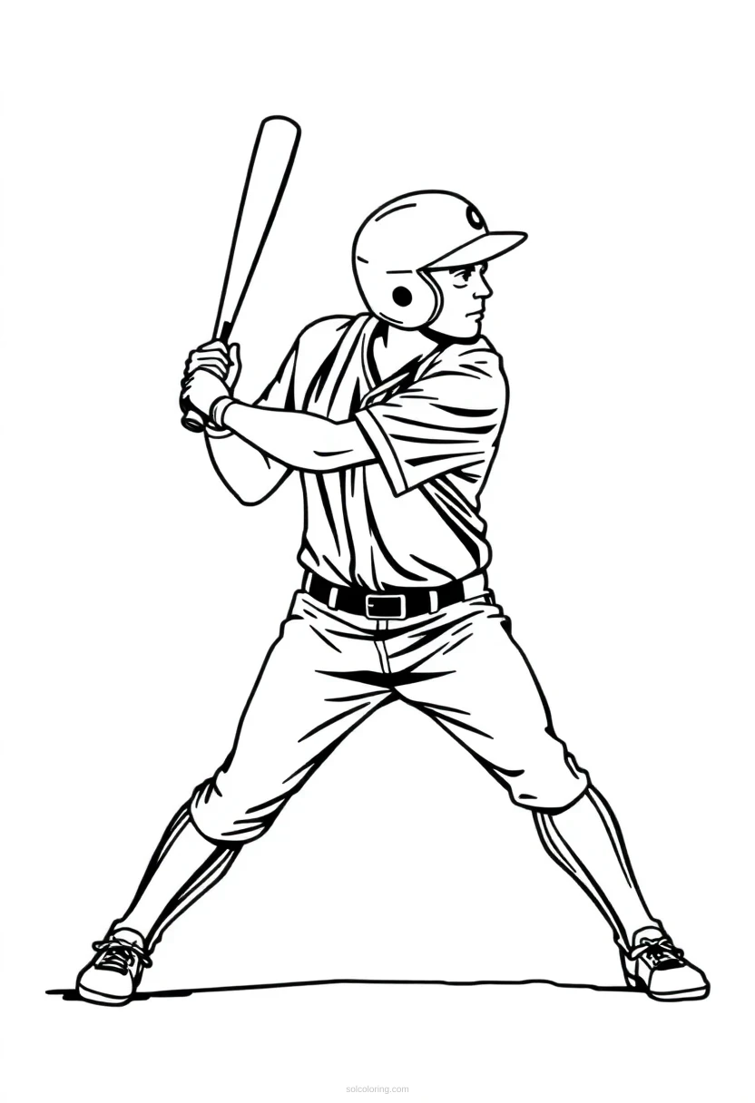Baseball Batter Cute Cartoon coloring page for kids