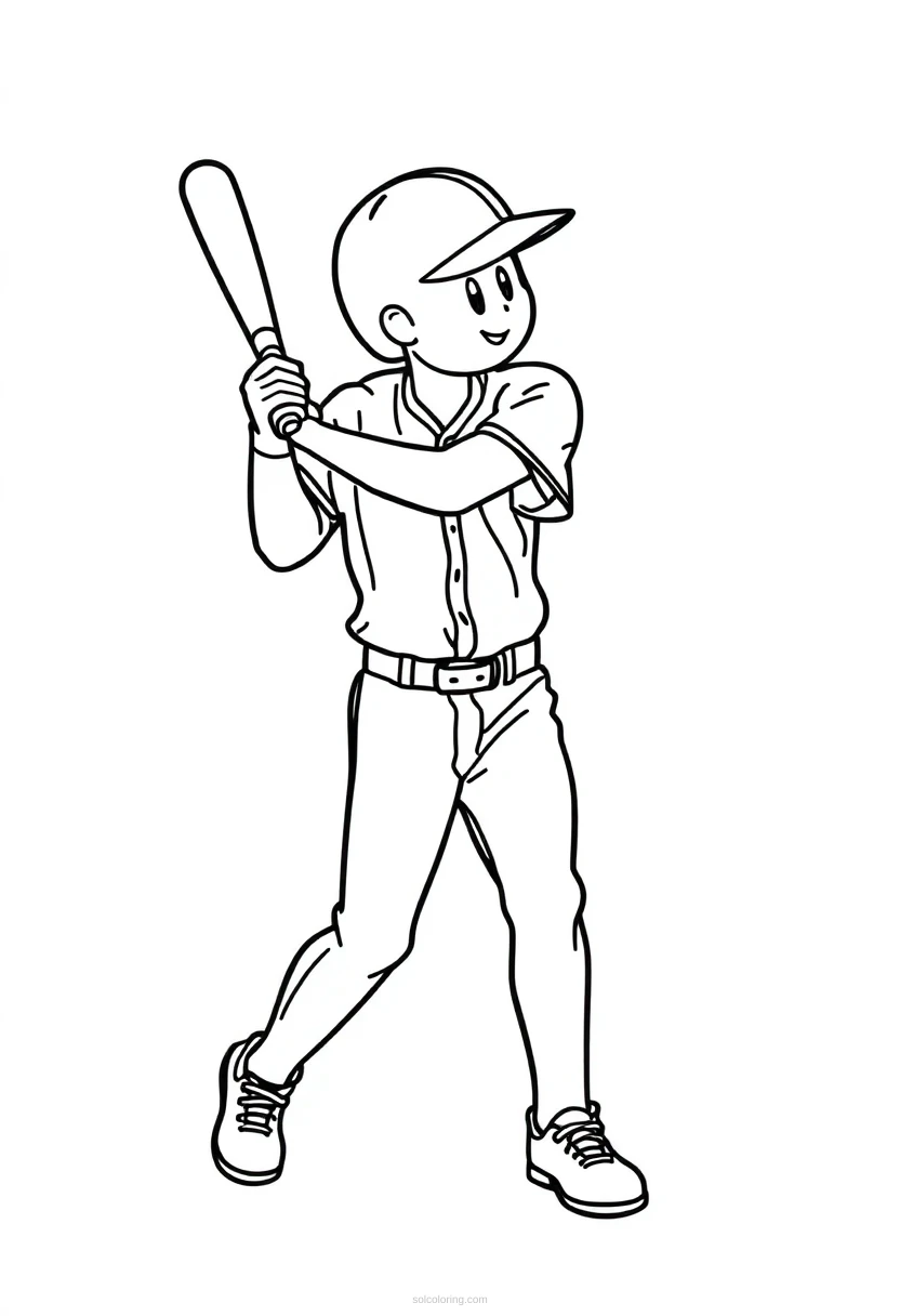 Baseball Batter Cute Cartoon coloring page for kids