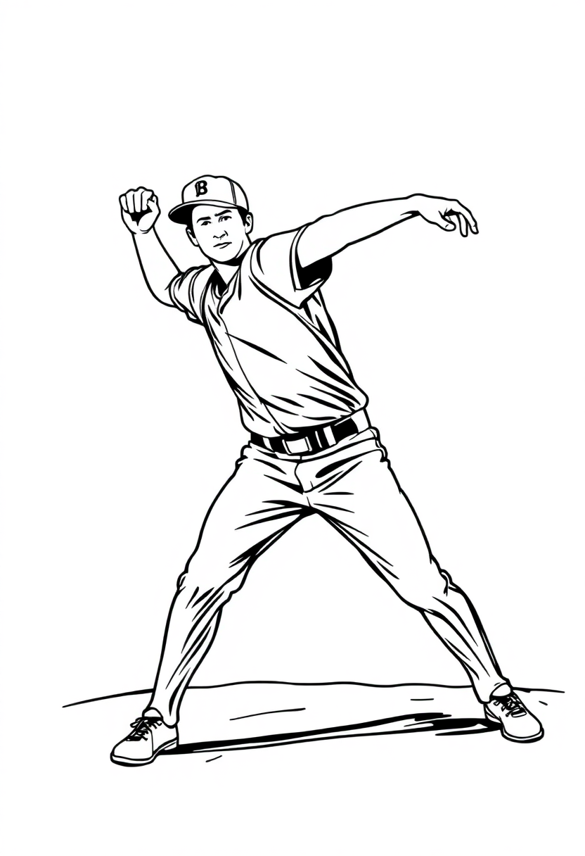 Baseball Pitcher Throwing coloring page, free printable