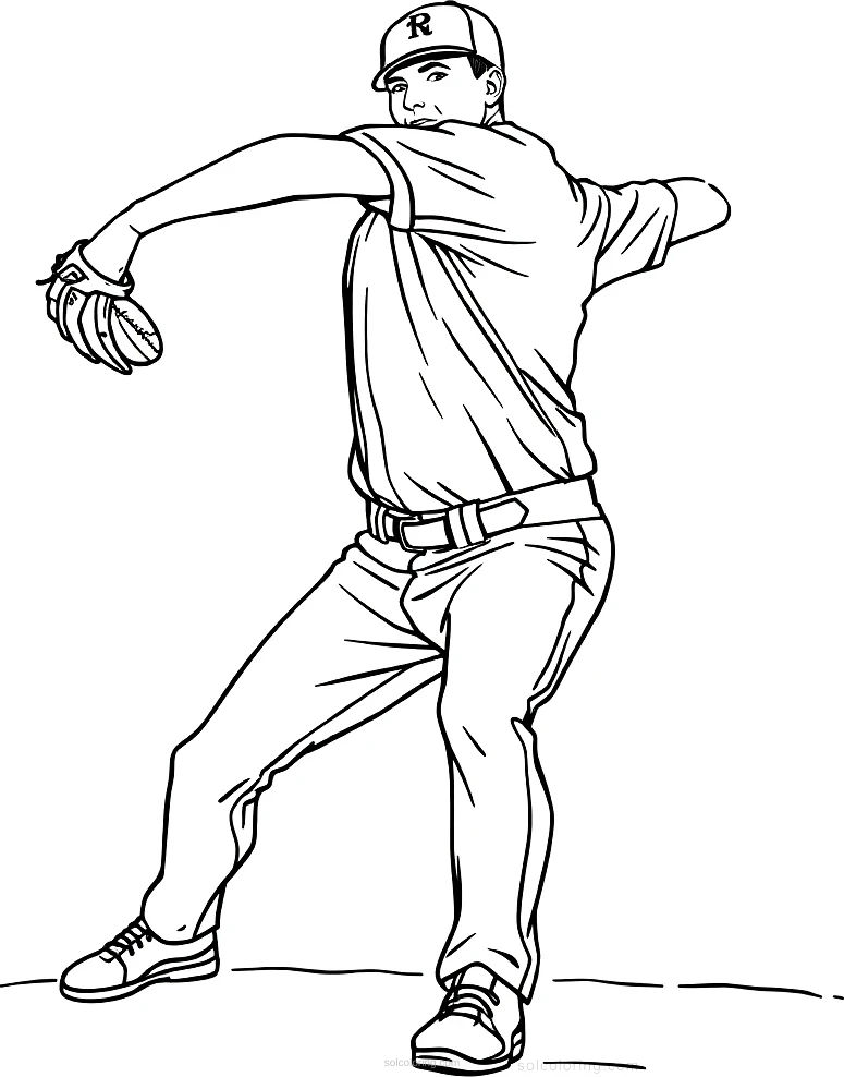 Baseball Pitcher Throwing coloring page for kids