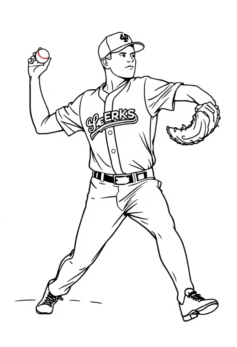 Baseball Pitcher Throwing coloring page, free printable