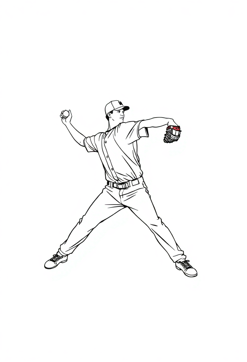 Baseball Pitcher Throwing coloring page, free printable