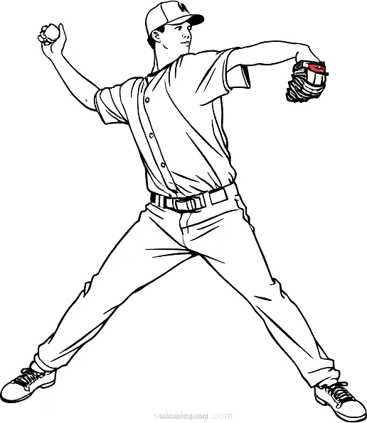 Baseball Pitcher Throwing coloring page for kids