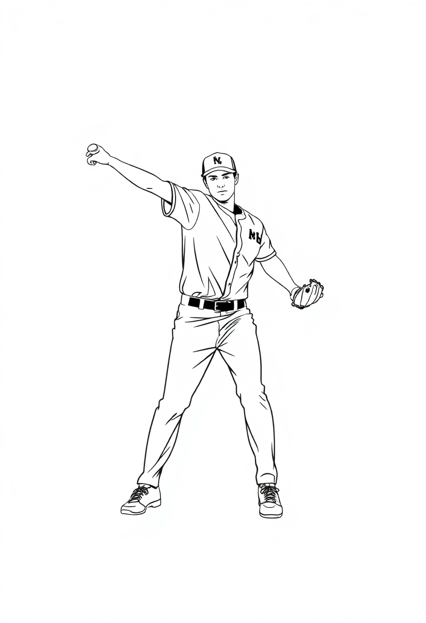 Baseball Pitcher Throwing coloring page, free printable