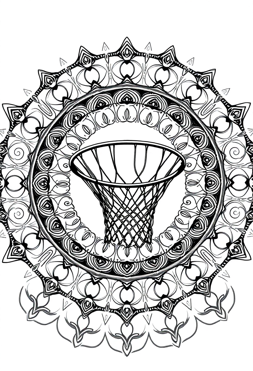 Basketball Hoop and Net coloring page, free printable