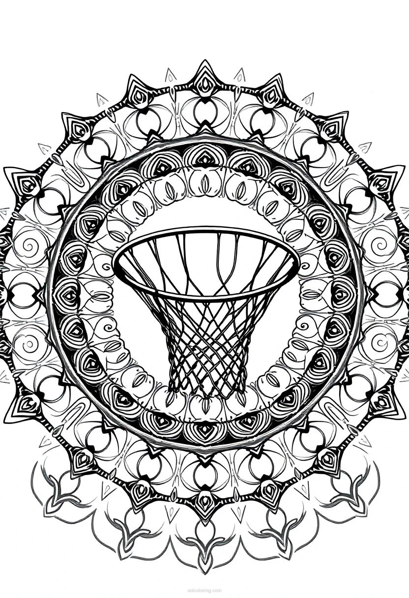 Basketball Hoop and Net coloring page for kids