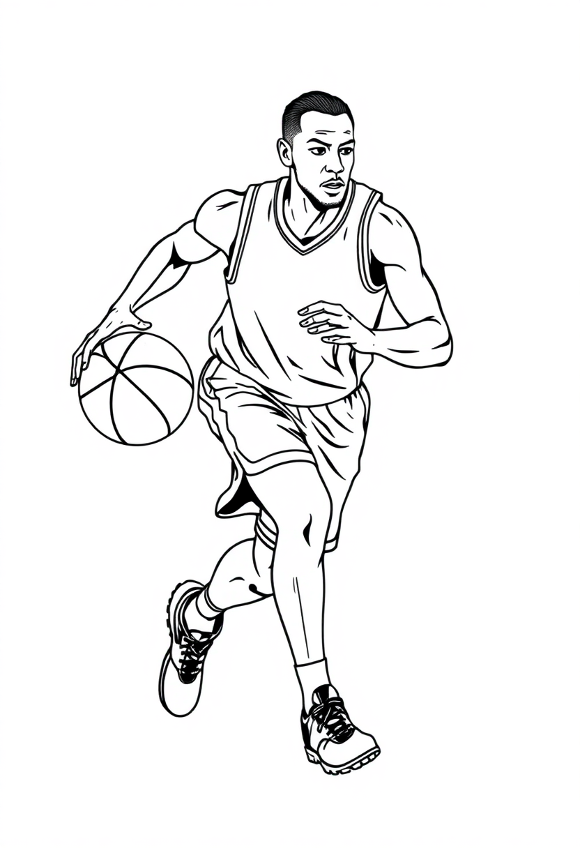 Basketball Player Dribbling coloring page, free printable