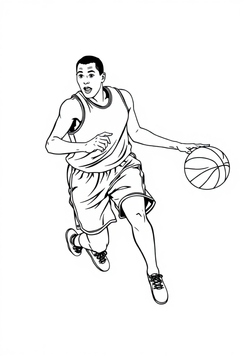 Basketball Player Dribbling coloring page, free printable