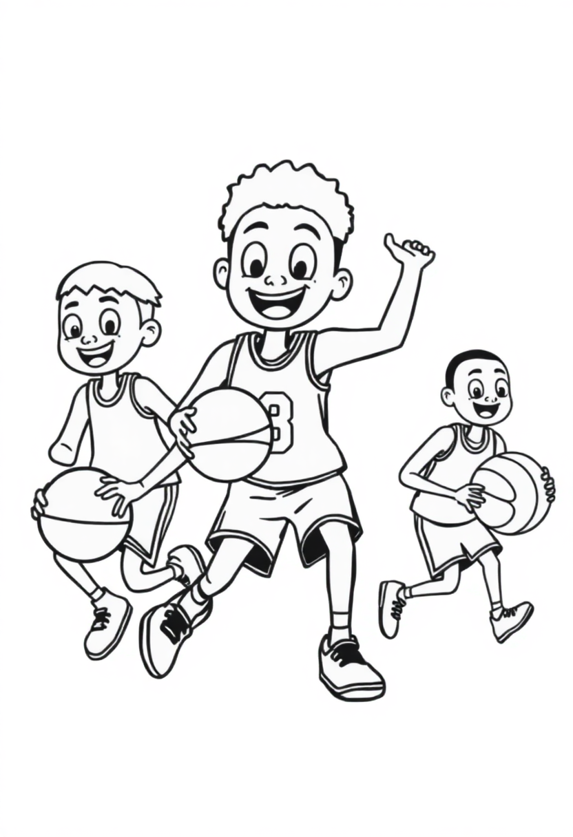 Basketball Players in Action coloring page, free printable