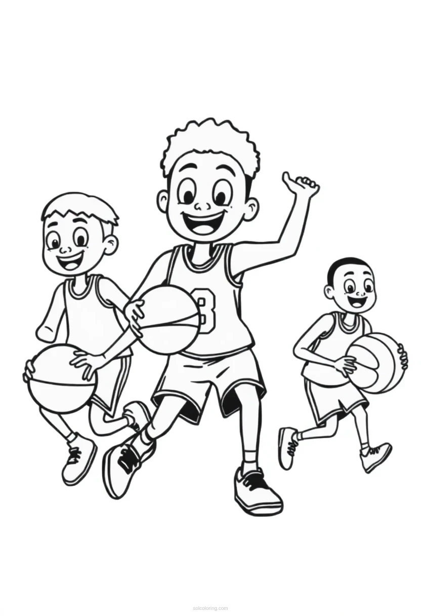 Basketball Players in Action coloring page for kids