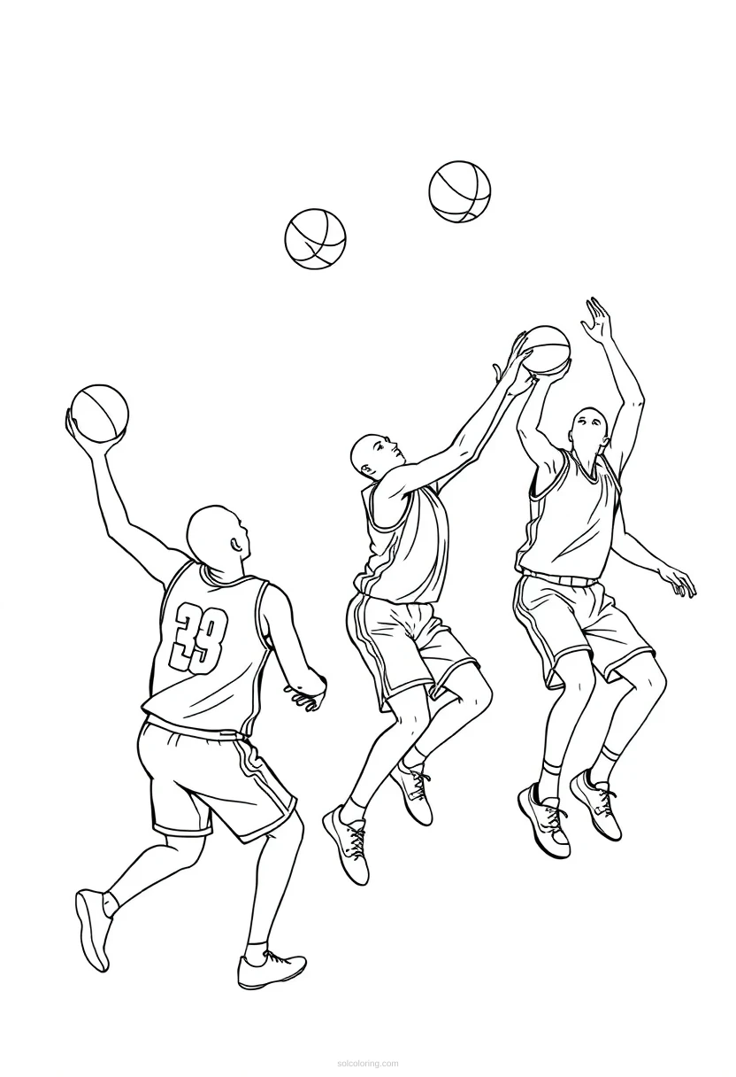 Basketball Players in Action coloring page for kids