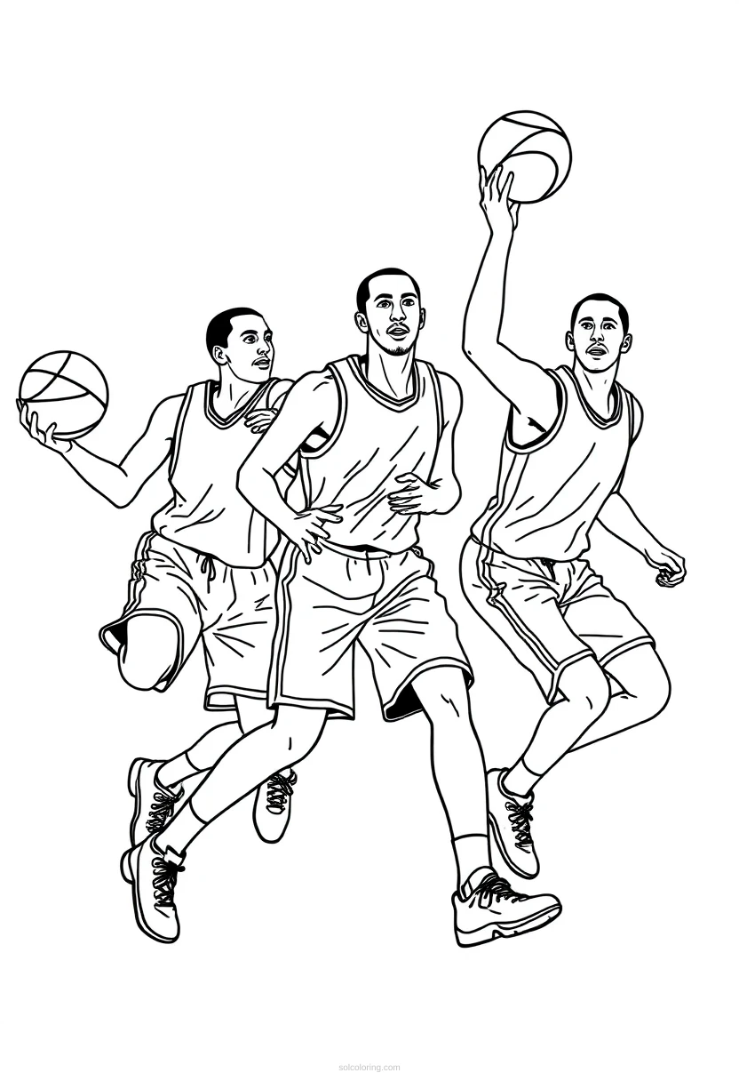 Basketball Players in Action coloring page for kids