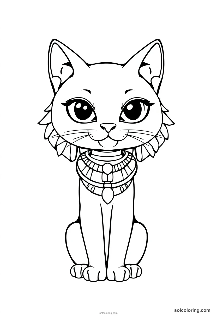 Bastet the Cat Goddess chibi coloring page for kids