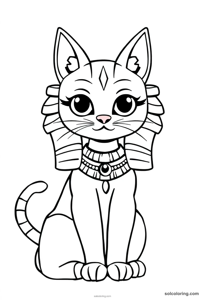 Bastet the Cat Goddess cute cartoon coloring page for kids