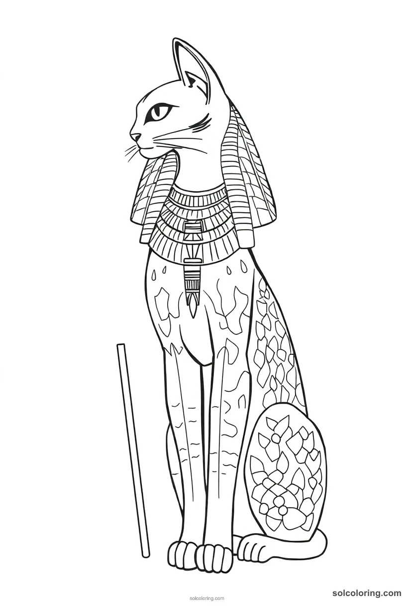 Bastet the Cat Goddess detailed coloring page for kids