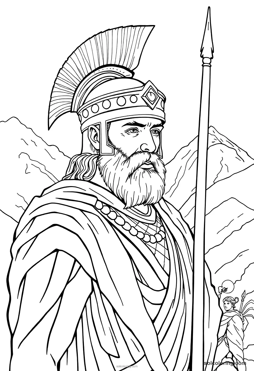 Battle of Thermopylae Mountain Pass detailed coloring page for kids