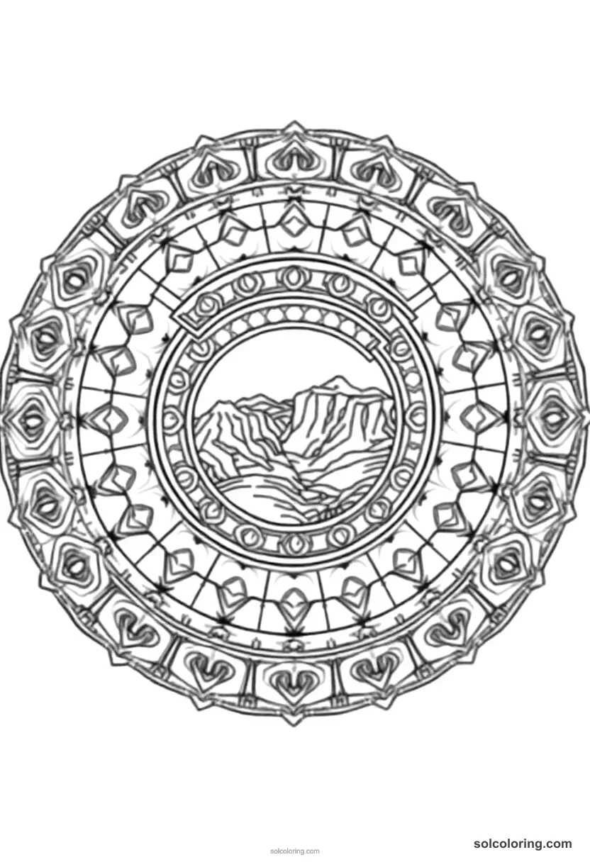 Mandala Battle of Thermopylae Mountain Pass mandala coloring page for kids