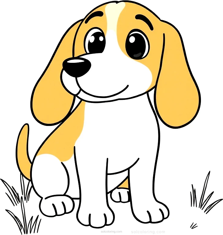 Beagle Sniffing Trail coloring page for kids