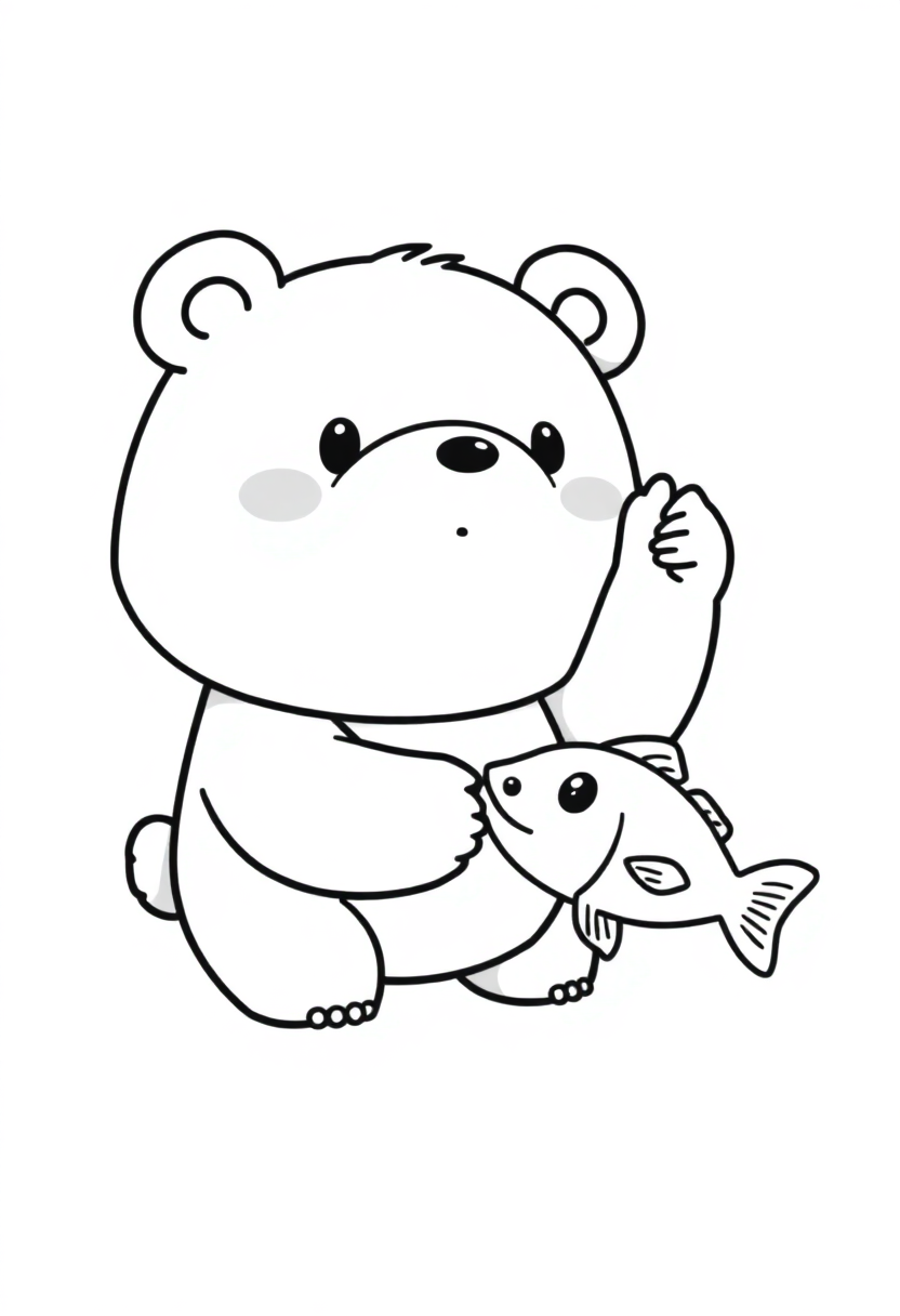 Bear Catching Fish coloring page, free printable
