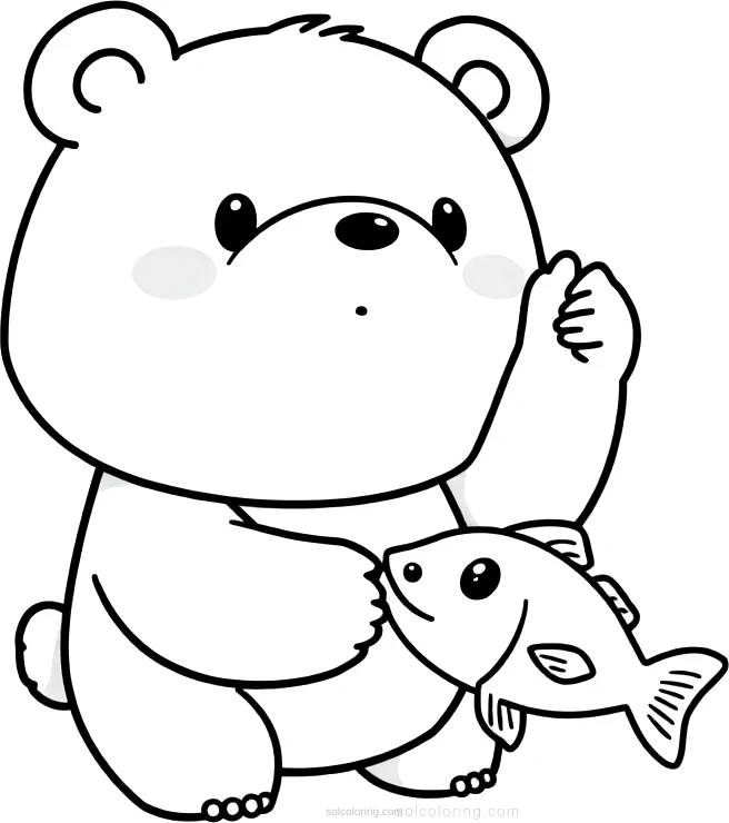 Bear Catching Fish coloring page for kids